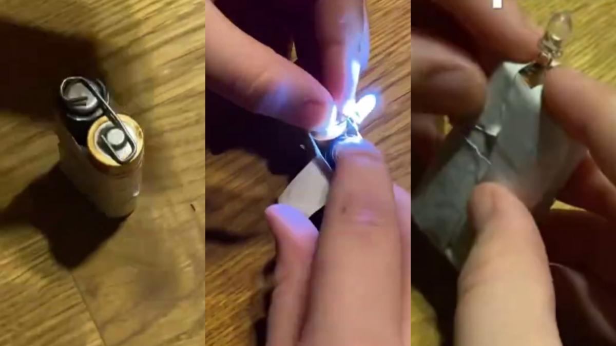 LED svetilka iz dveh baterij in LED brez spajkalnika / kolaž Moje